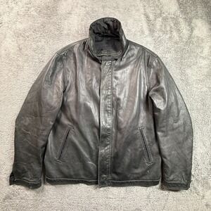 Vintage Ermenegildo Zegna Mens Soft Leather Jacket Moto Collar XL Zip Snap Black